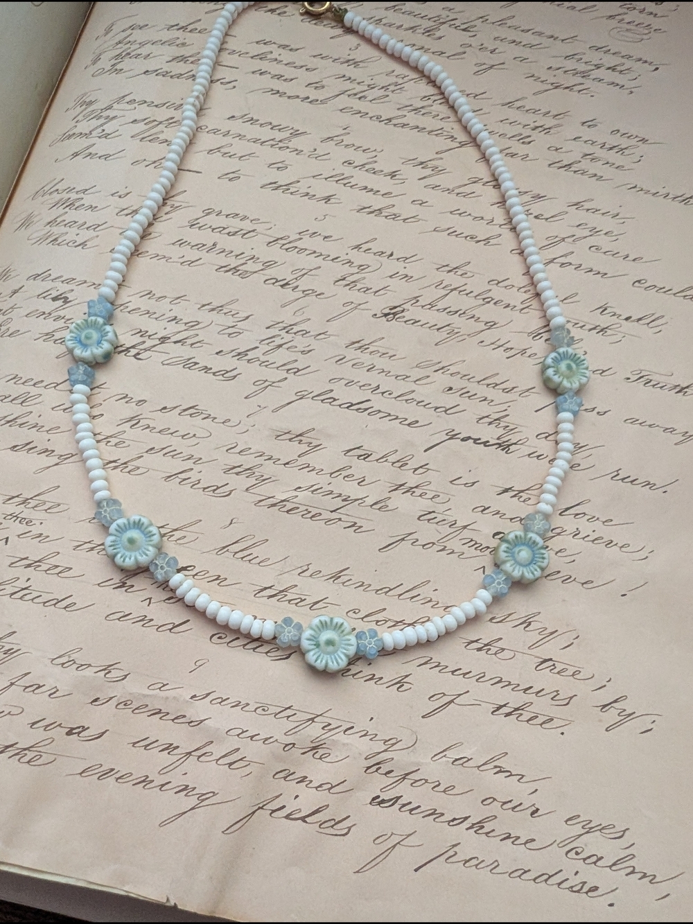 Delicate Blue Daisy Bead Necklace - Women's Jewelry